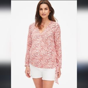 Gap Maternity Wrap Top Linen Paisley Print